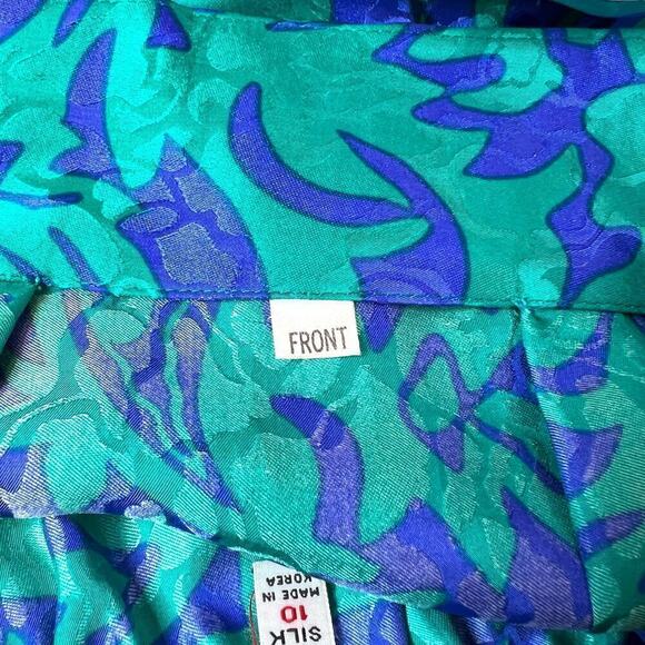 100% Silk Midi Skirt Vintage in Teal Green and Purple Size 10 - Picture 7 of 12